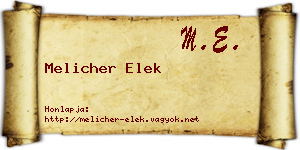 Melicher Elek névjegykártya